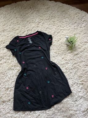 White Stag Black cute vintage Mini Dress with Pink & Teal Heart Details